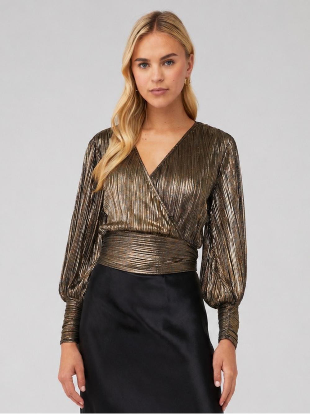 Bardot Trinity Pleat Top Gold Shimmer Metallic Size Small